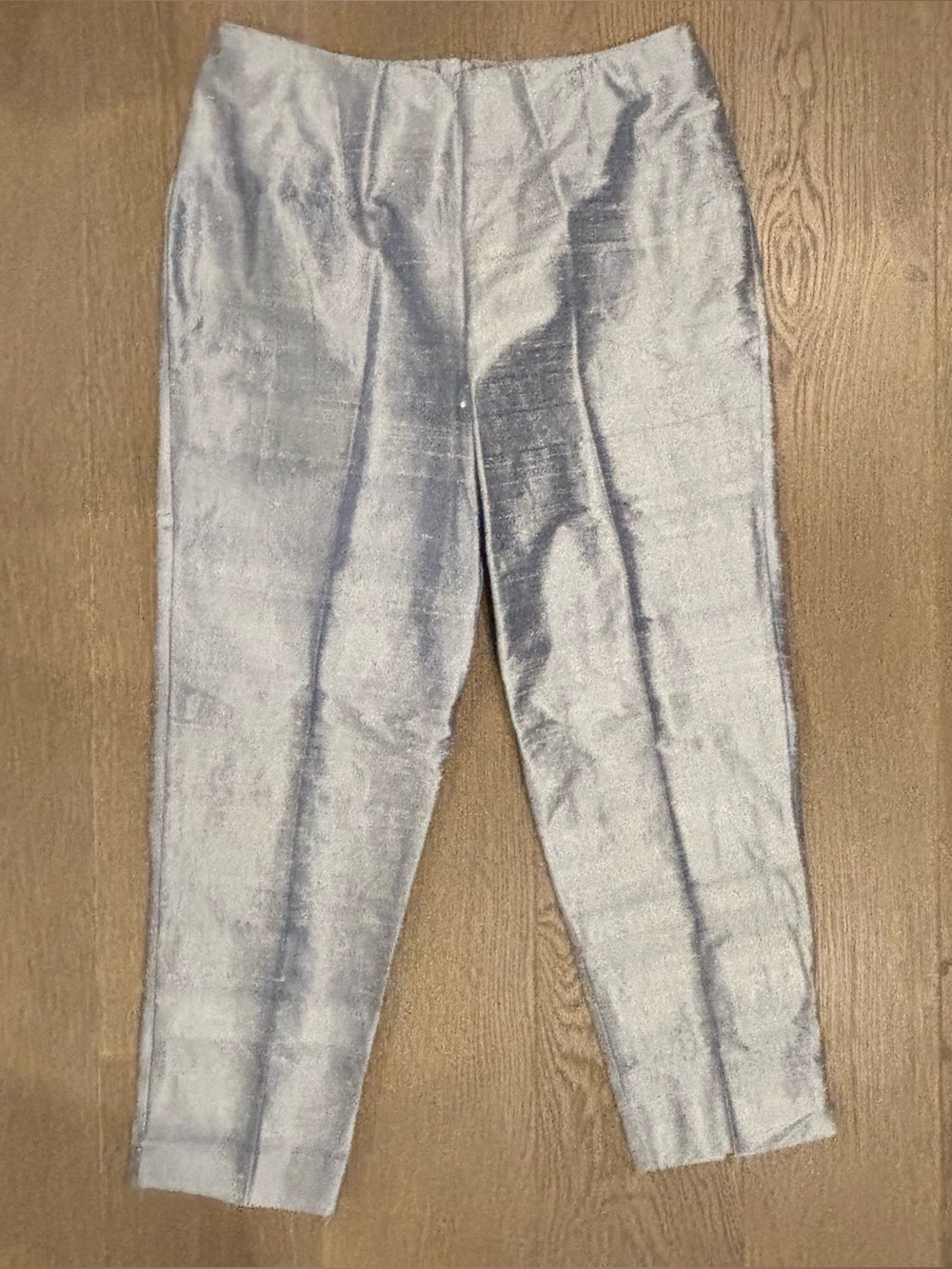 Vintage Charlotte Kellogg Palm Beach 100% Silk Silver Tapered Pants Size 16
